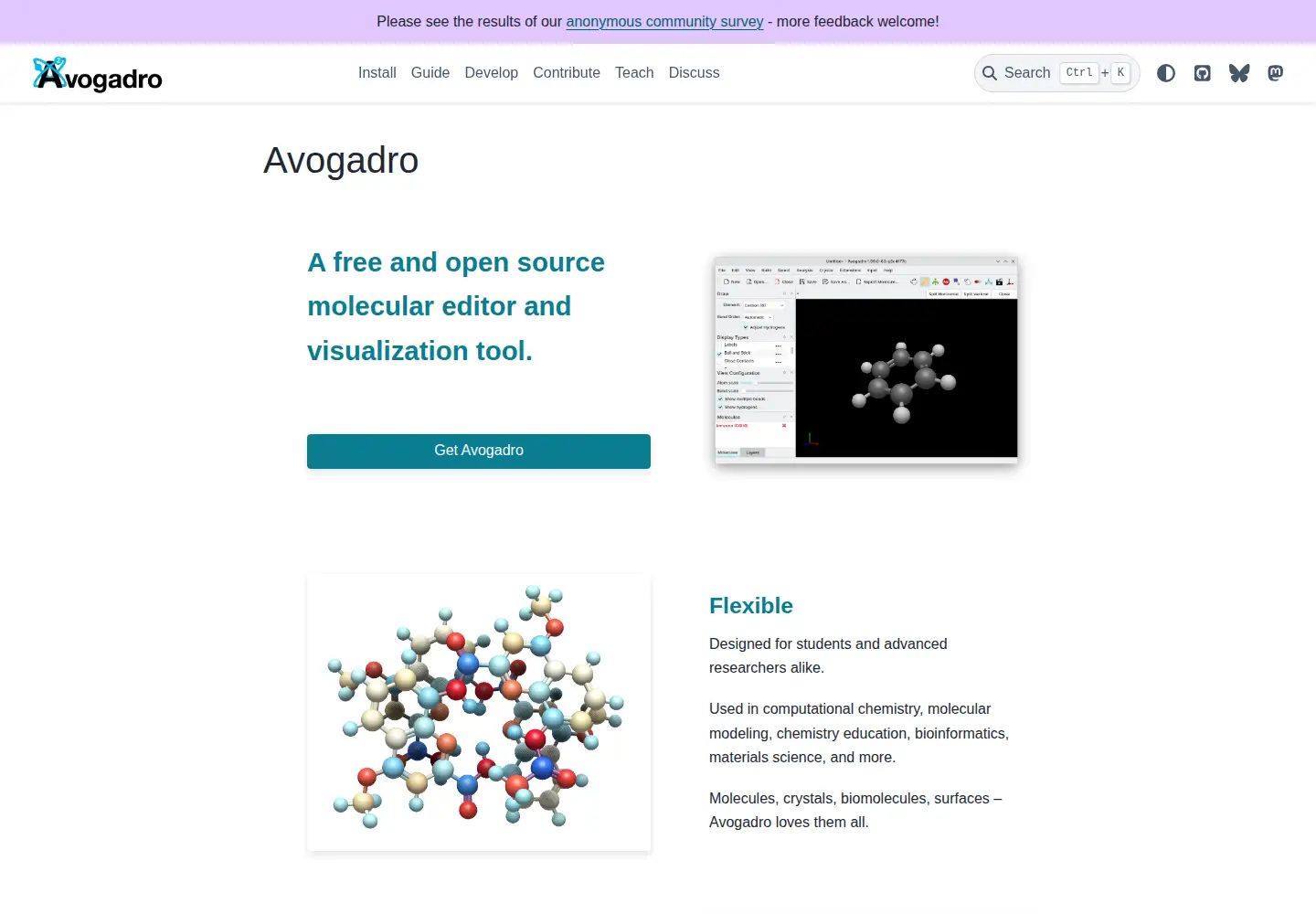 Screenshot of avogadro.cc
