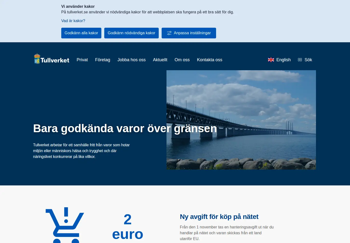 Captured homepage of tullverket.se in the current scan