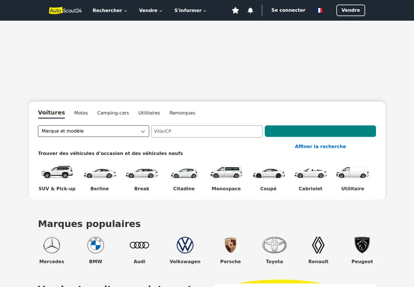 Captured homepage of autoscout24.fr in the current scan