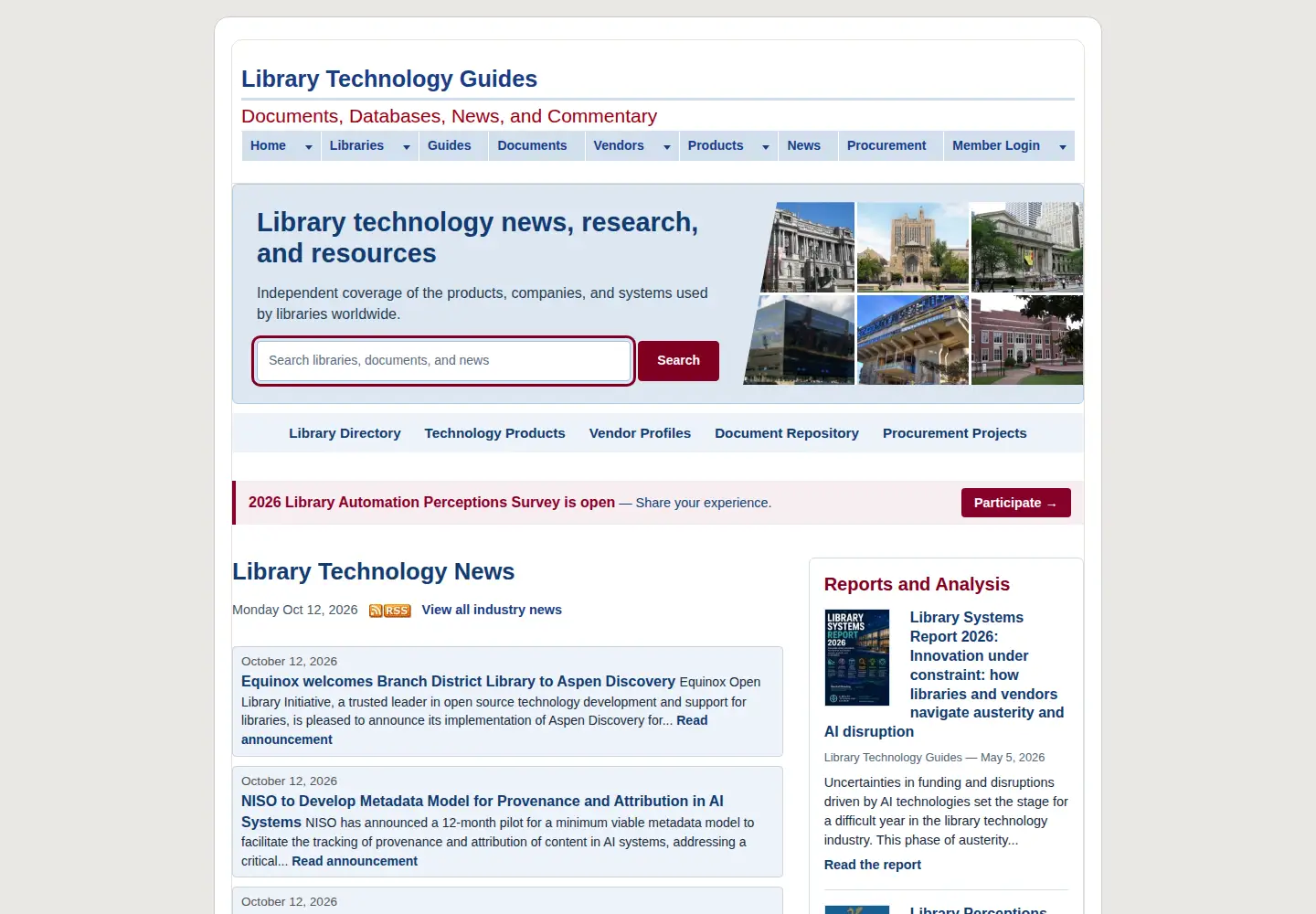Captured homepage of librarytechnology.org in the current scan