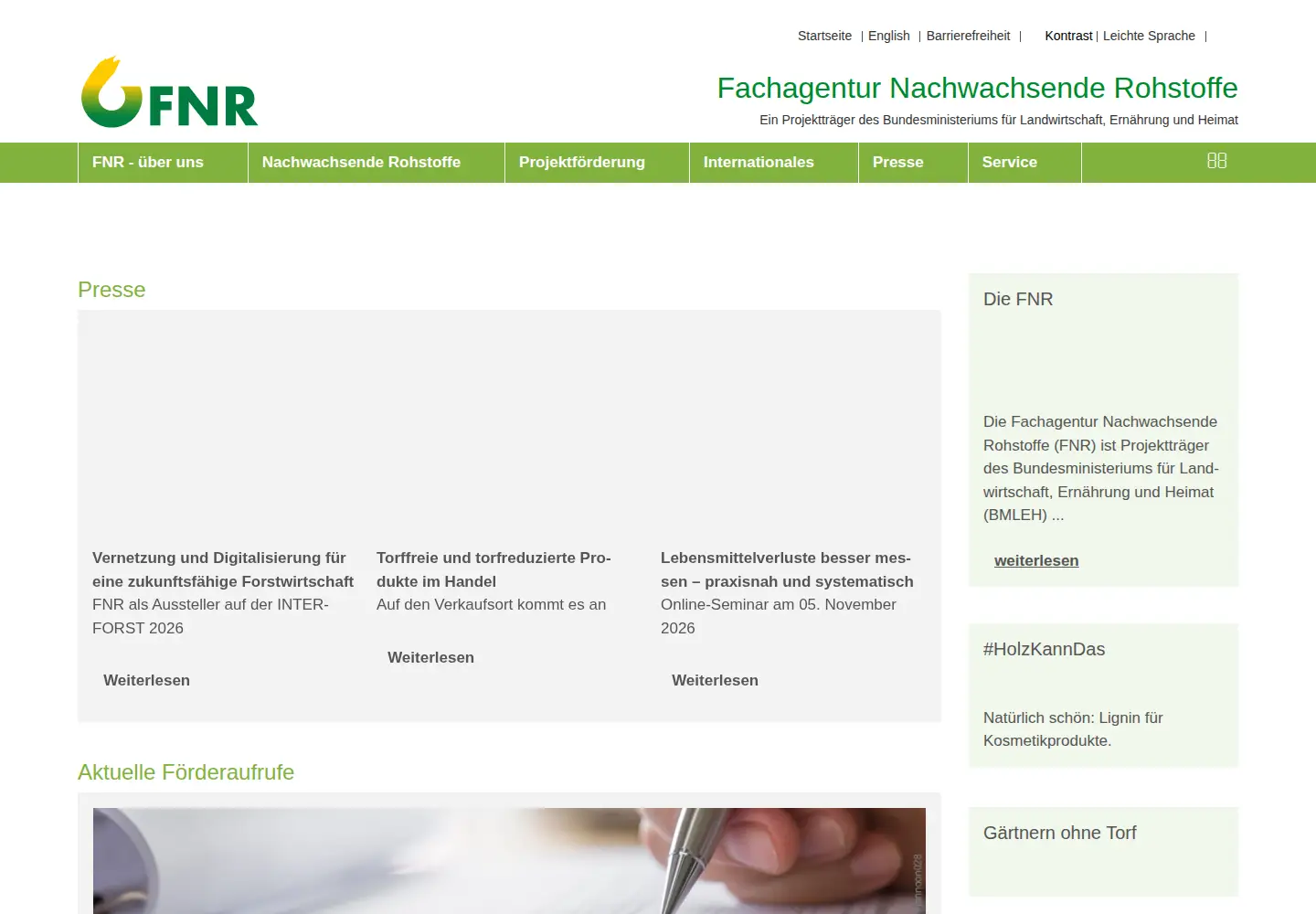 Captured homepage of fnr.de in the current scan