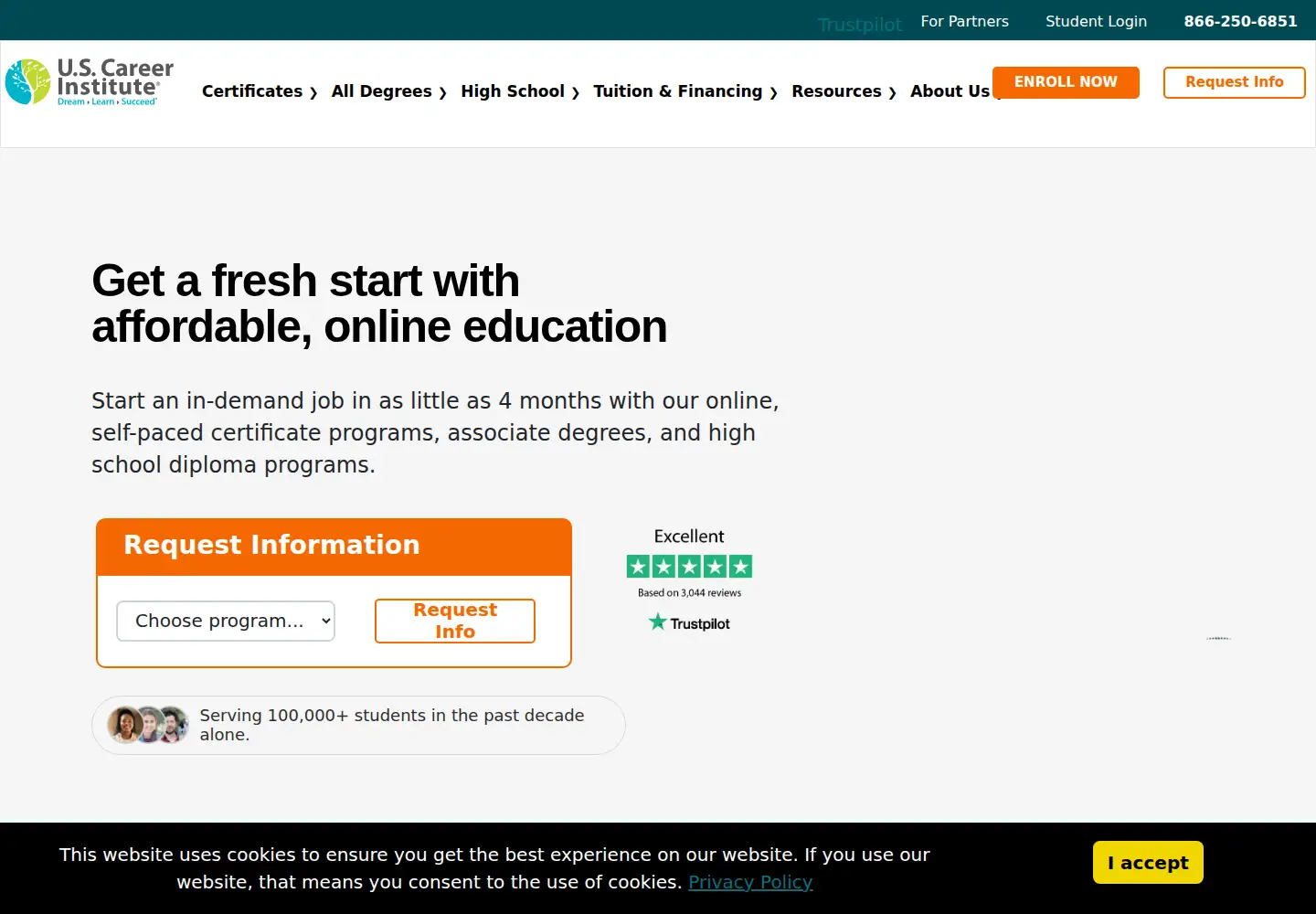 Captured homepage of uscareerinstitute.edu in the current scan