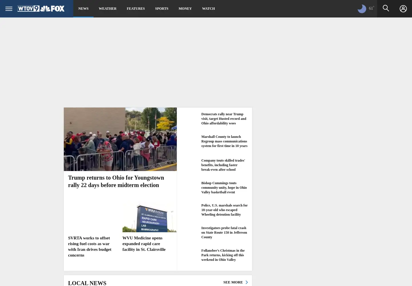 Captured homepage of wtov9.com in the current scan