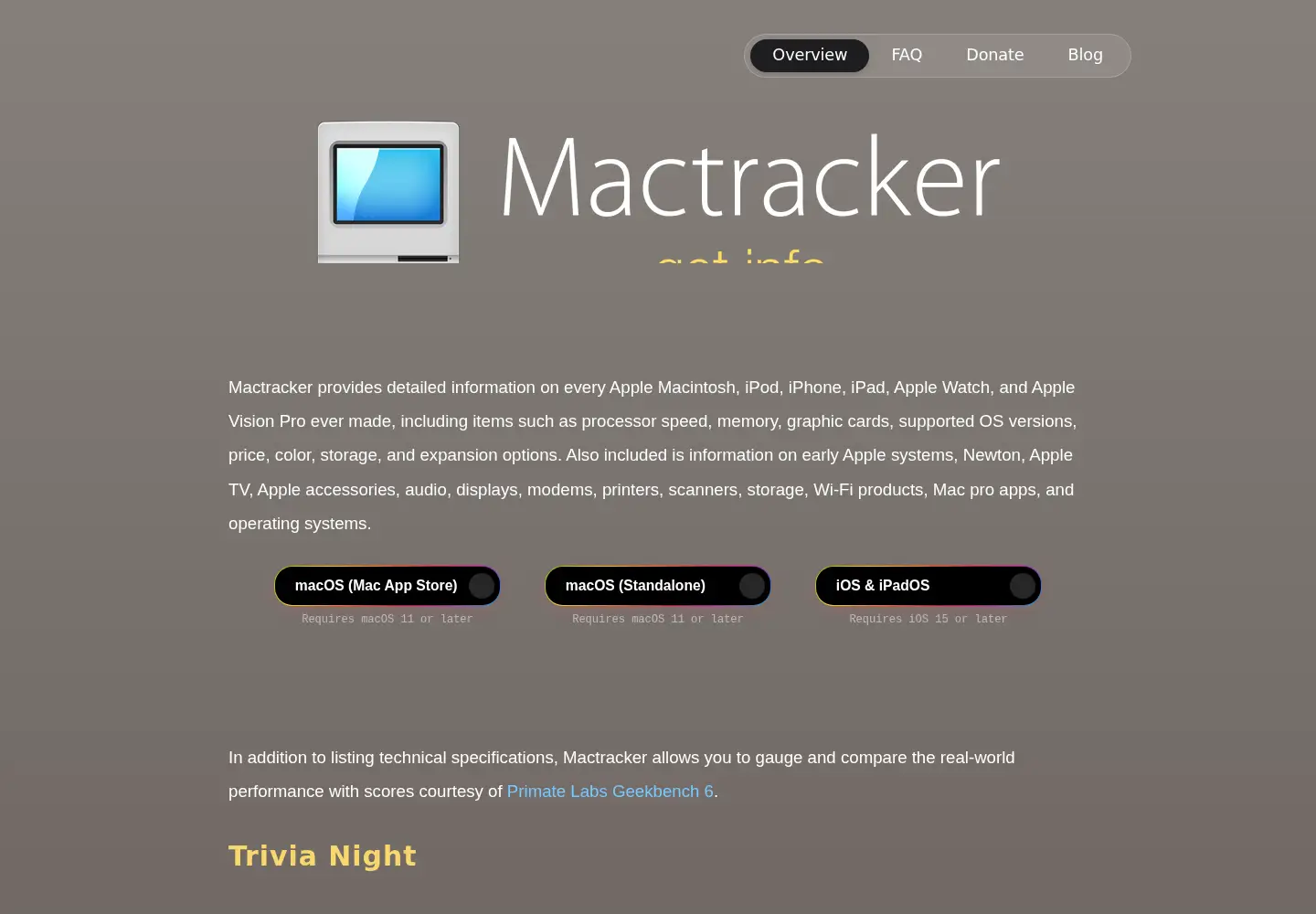 Captured homepage of mactracker.ca in the current scan