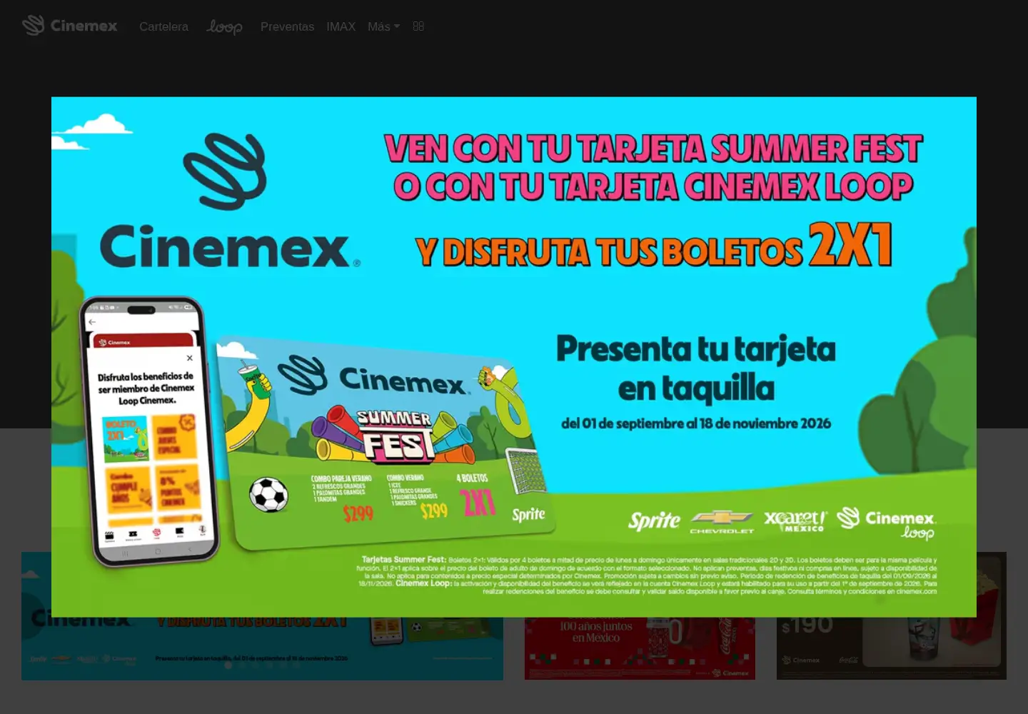 Screenshot of cinemex.com