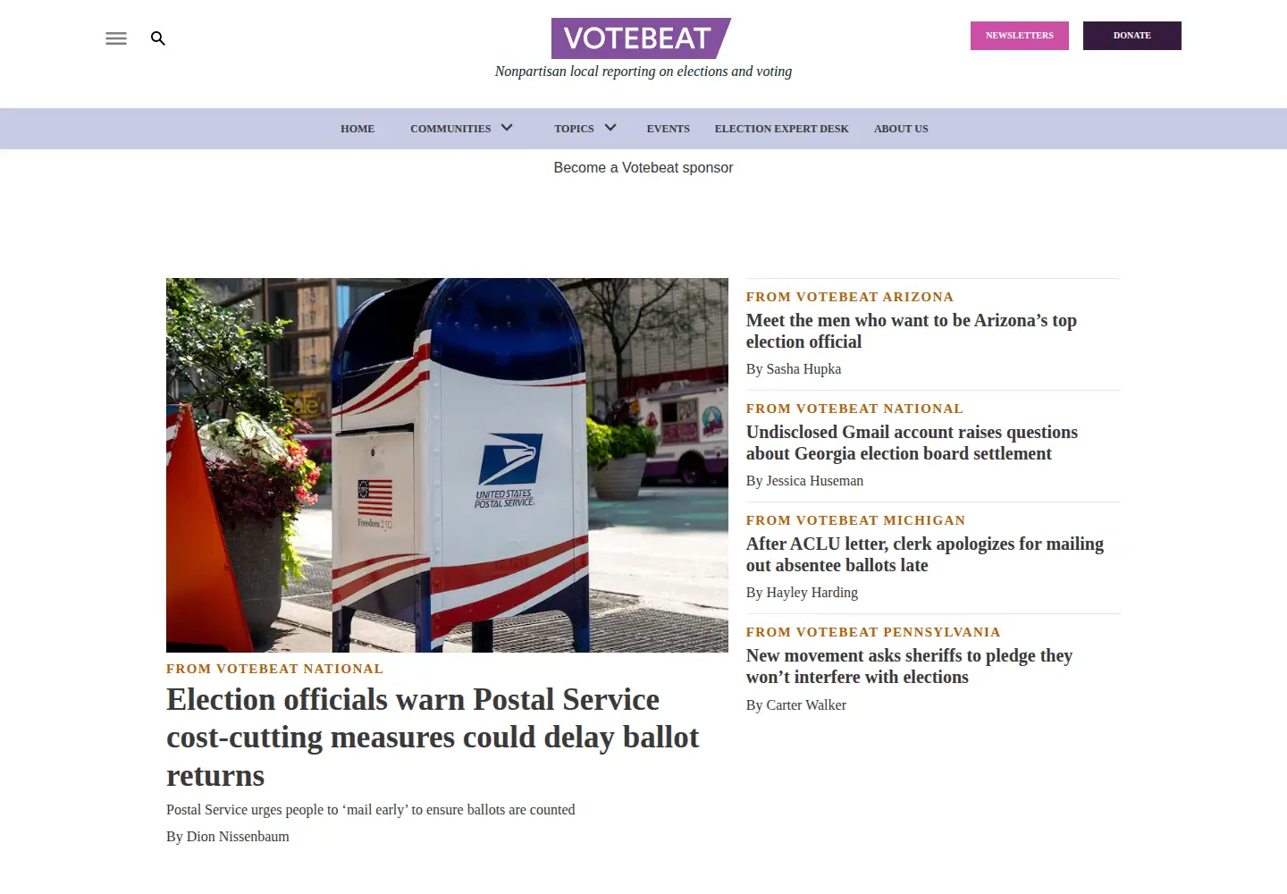 Captured homepage of votebeat.org in the current scan