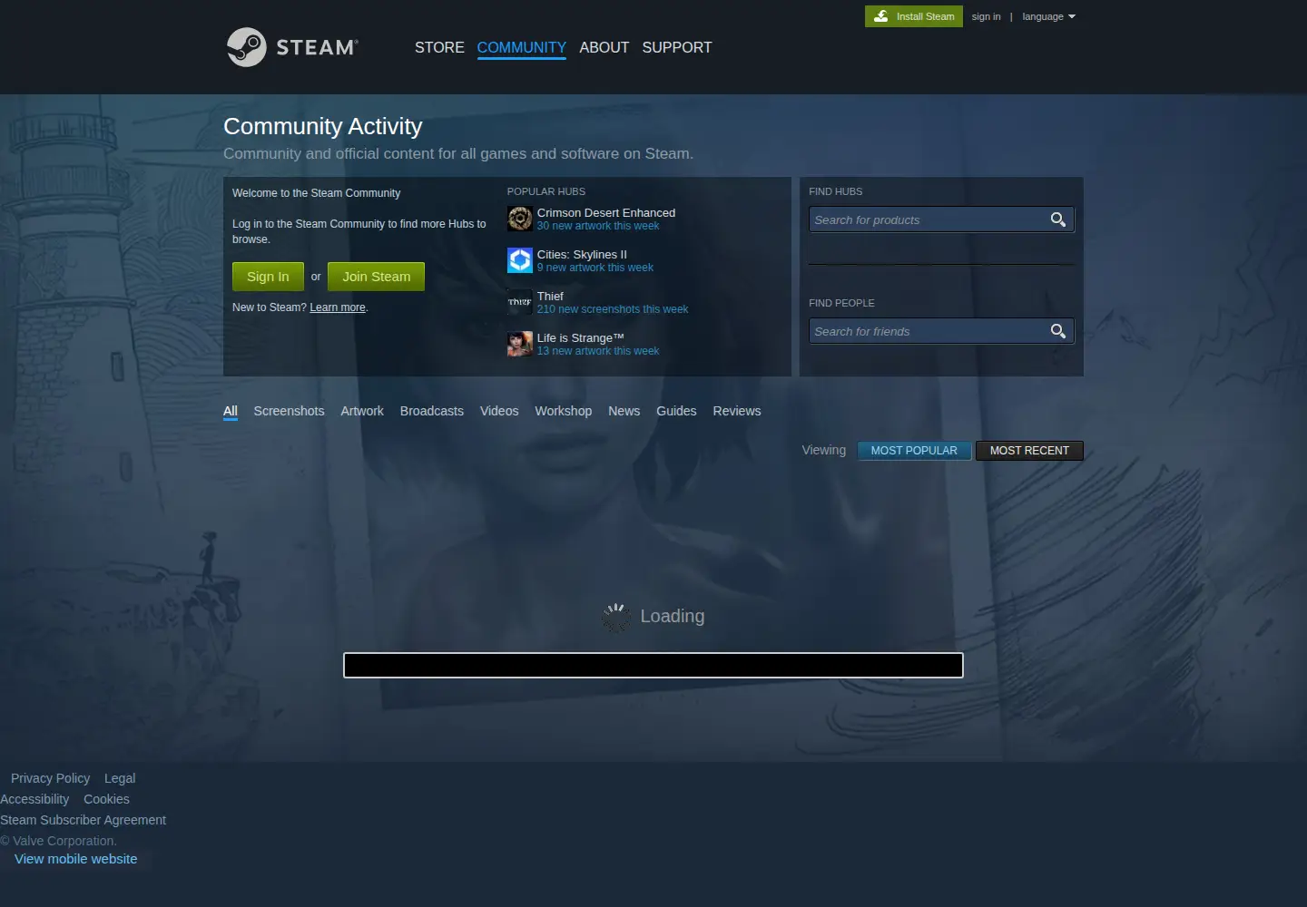 Screenshot of steamcommunity.com