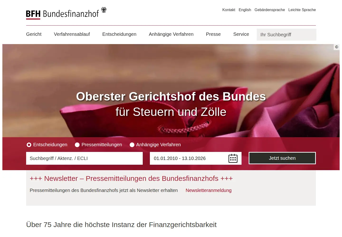 Screenshot of bundesfinanzhof.de