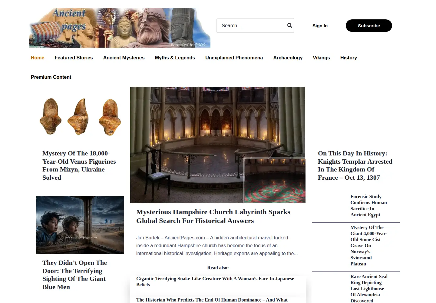 Captured homepage of ancientpages.com in the current scan