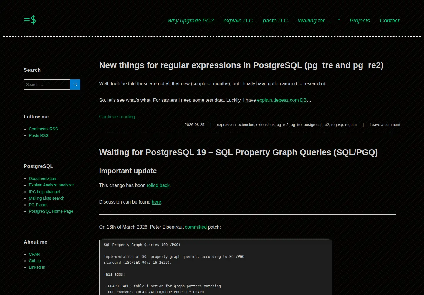 Captured homepage of depesz.com in the current scan