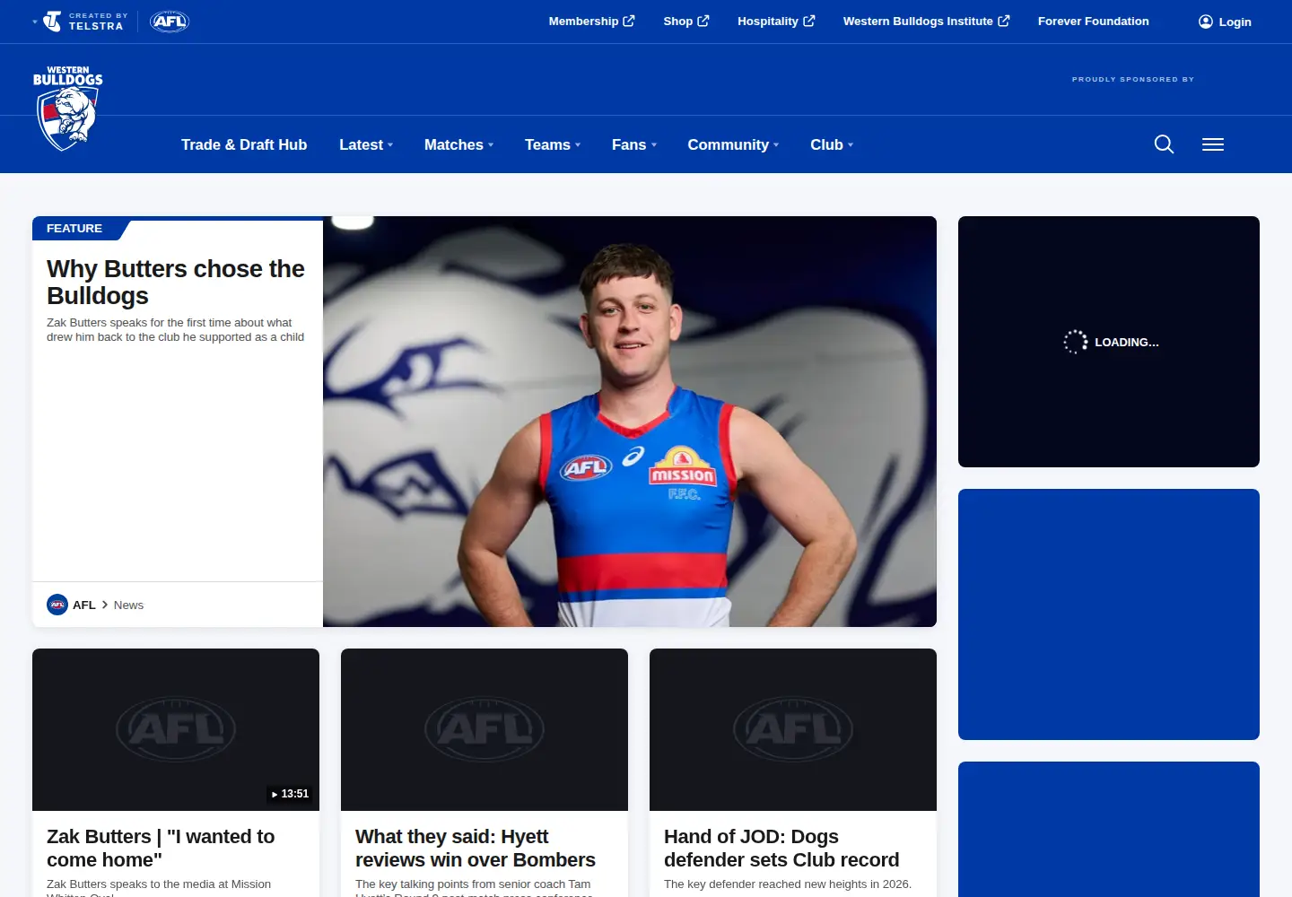 Screenshot of westernbulldogs.com.au
