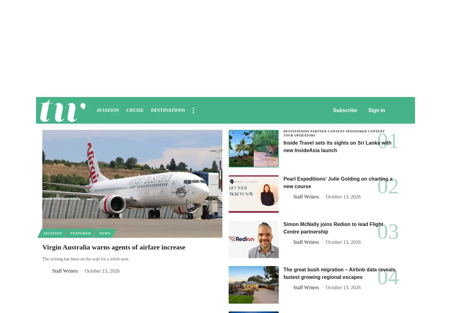 Screenshot of travelweekly.com.au