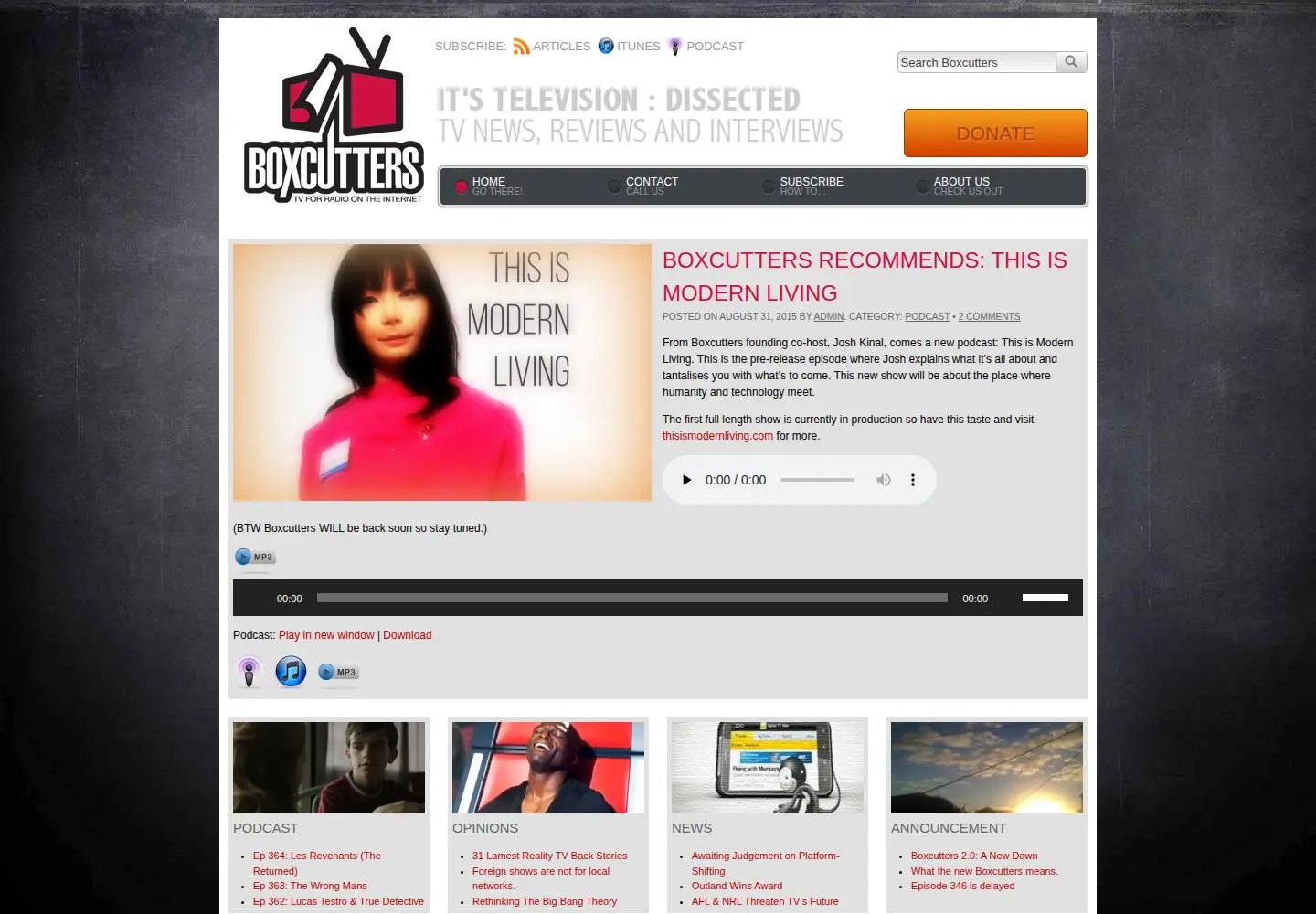 Captured homepage of boxcutters.net in the current scan