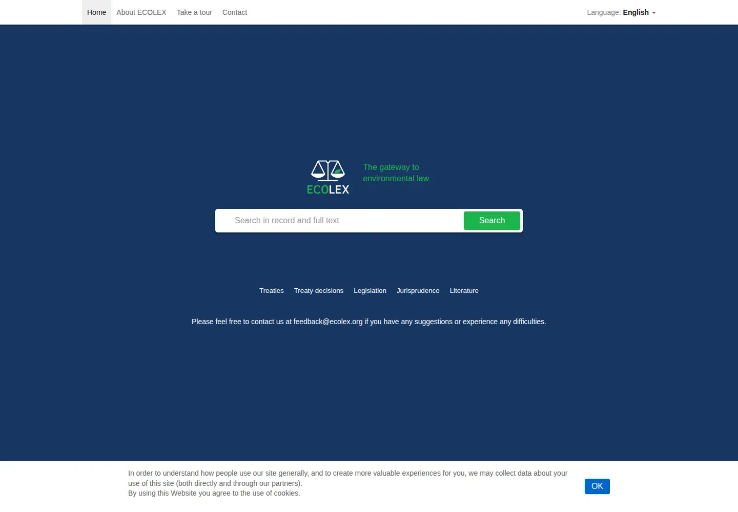 Captured homepage of ecolex.org in the current scan