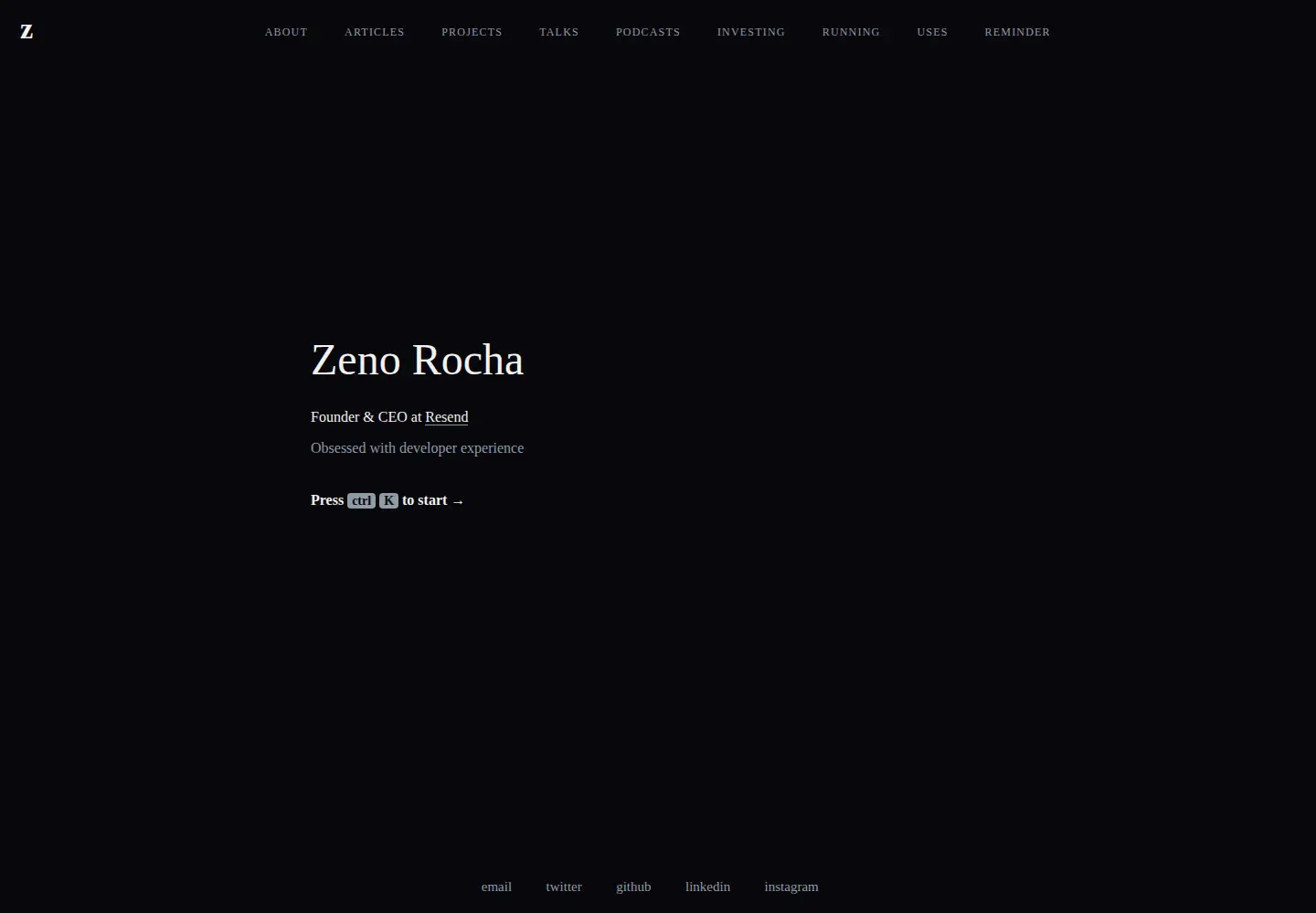 Captured homepage of zenorocha.com in the current scan