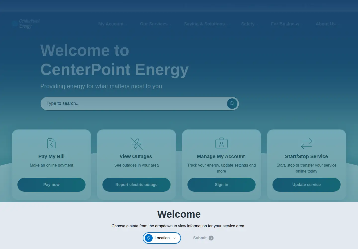 Captured homepage of centerpointenergy.com in the current scan