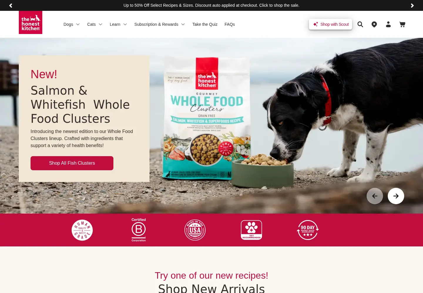 Captured homepage of thehonestkitchen.com in the current scan