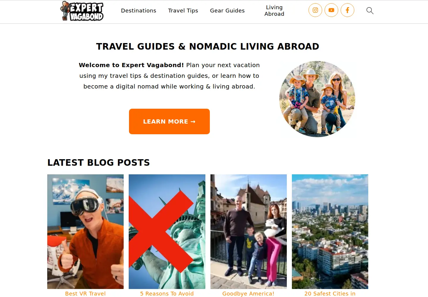 Captured homepage of expertvagabond.com in the current scan
