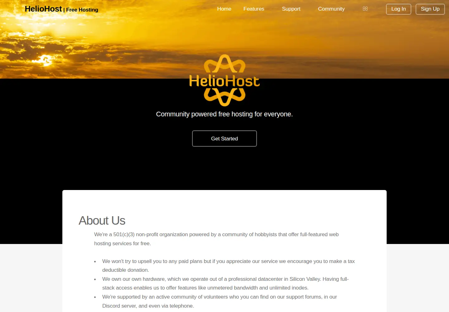 Captured homepage of heliohost.org in the current scan