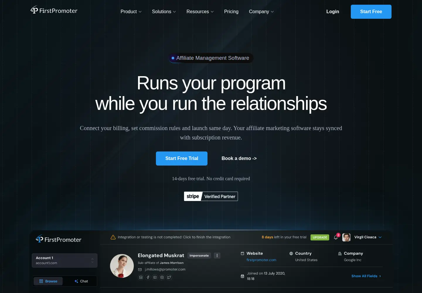 Captured homepage of firstpromoter.com in the current scan