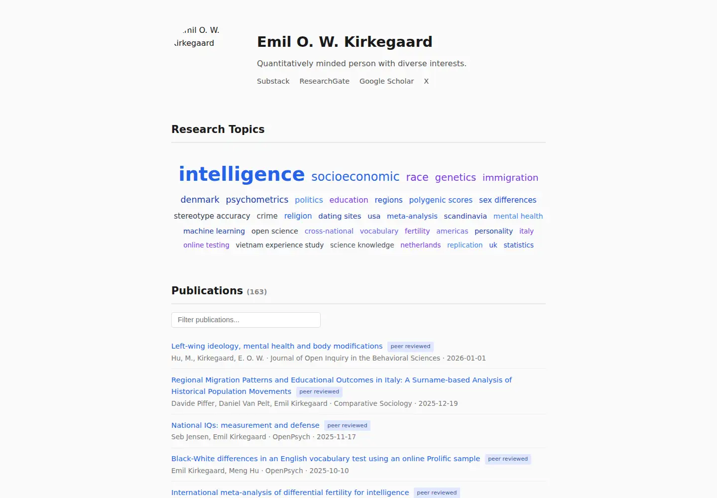 Captured homepage of emilkirkegaard.dk in the current scan