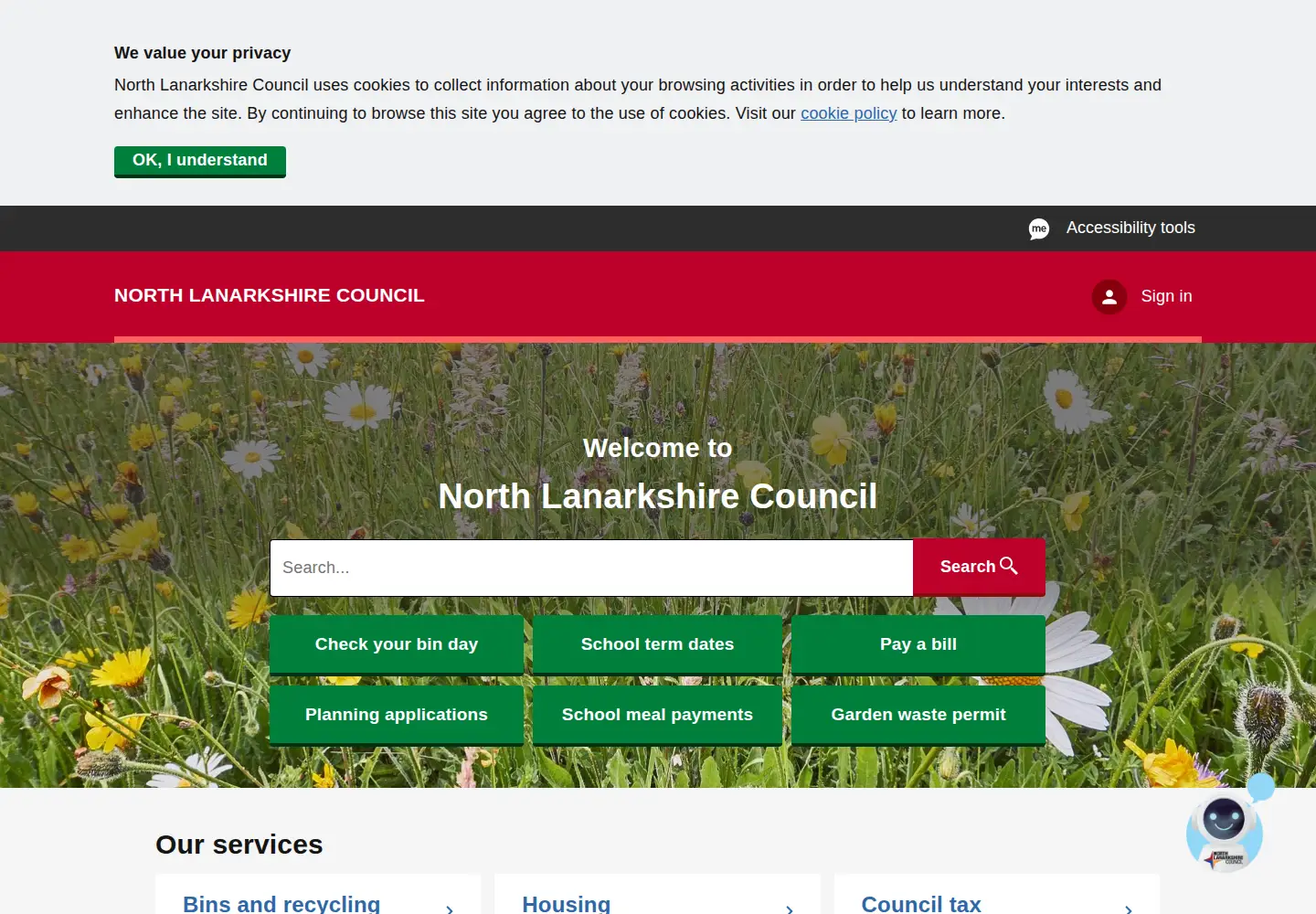 Captured homepage of northlanarkshire.gov.uk in the current scan