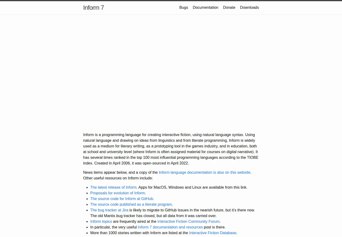 Screenshot of inform7.com