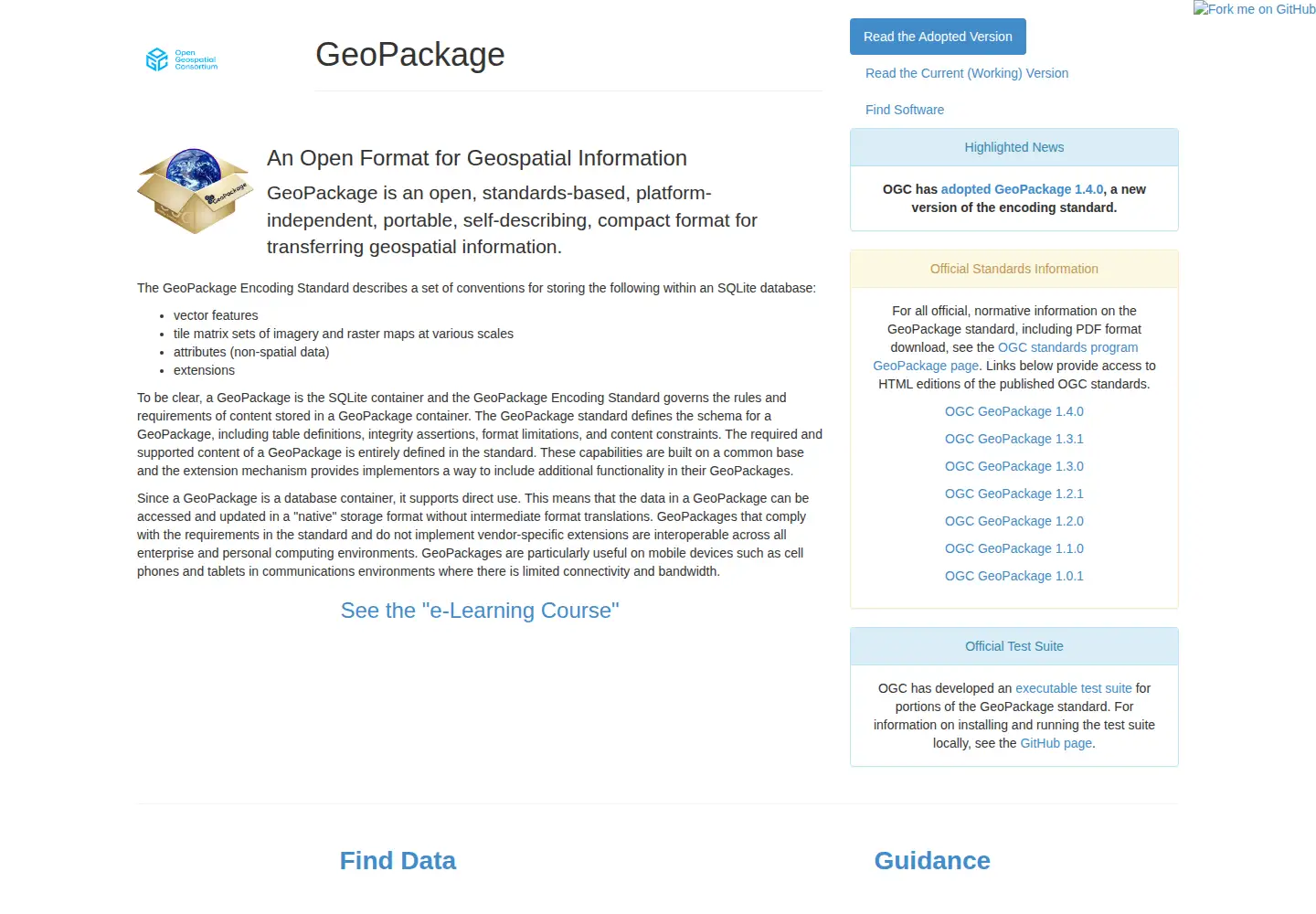 Captured homepage of geopackage.org in the current scan
