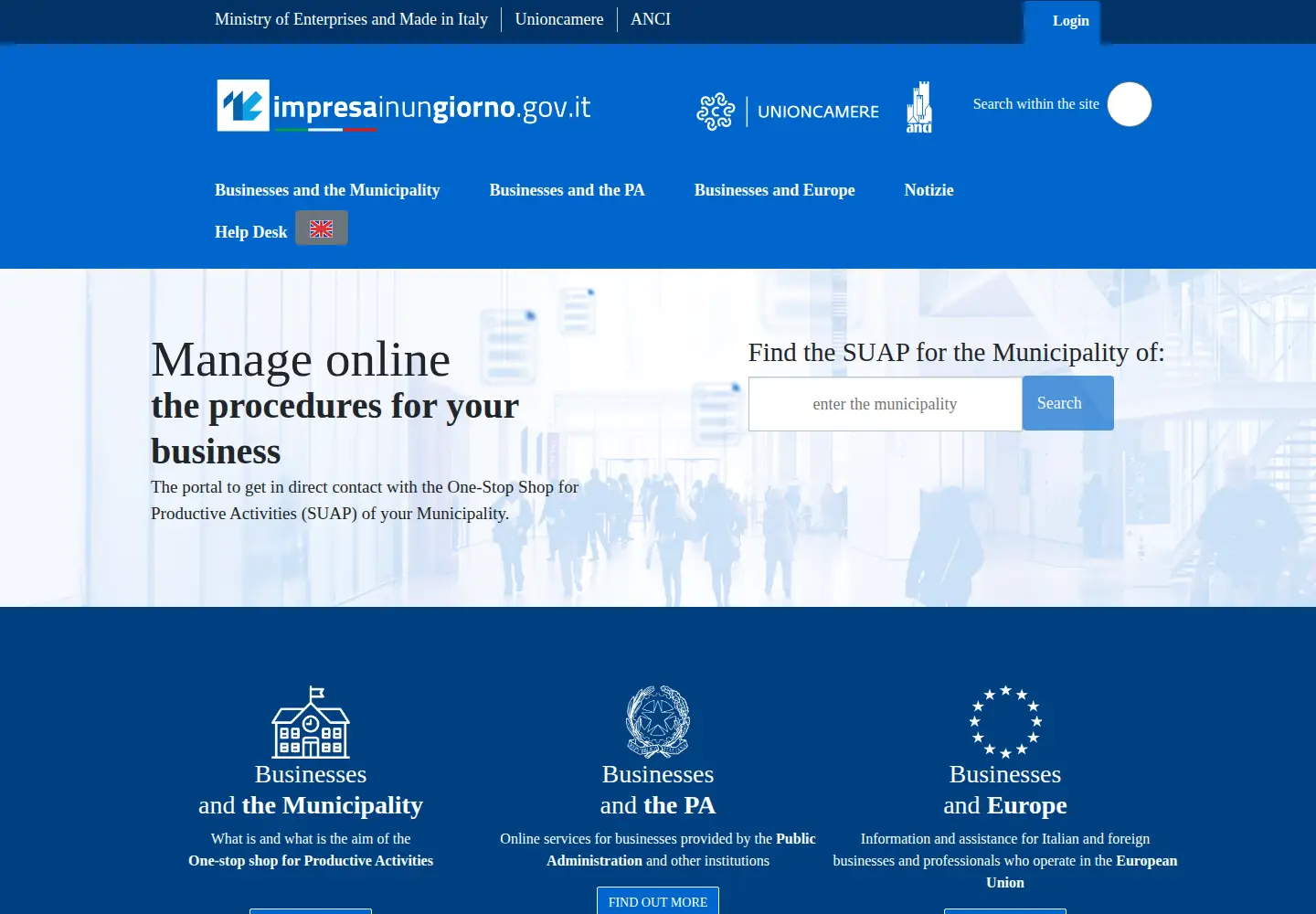 Captured homepage of impresainungiorno.gov.it in the current scan