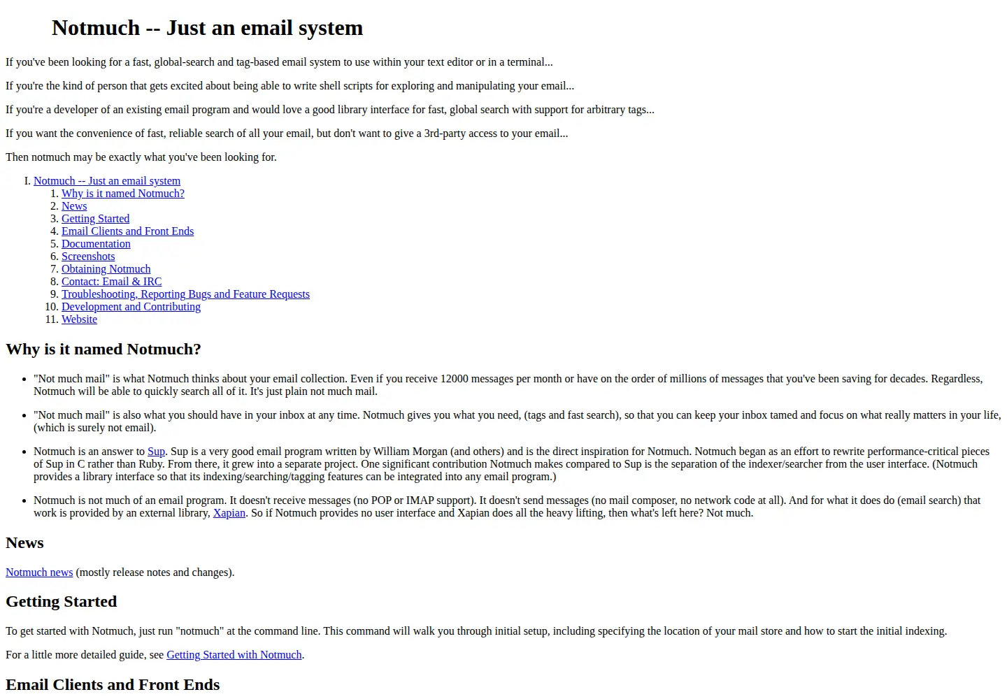Screenshot of notmuchmail.org