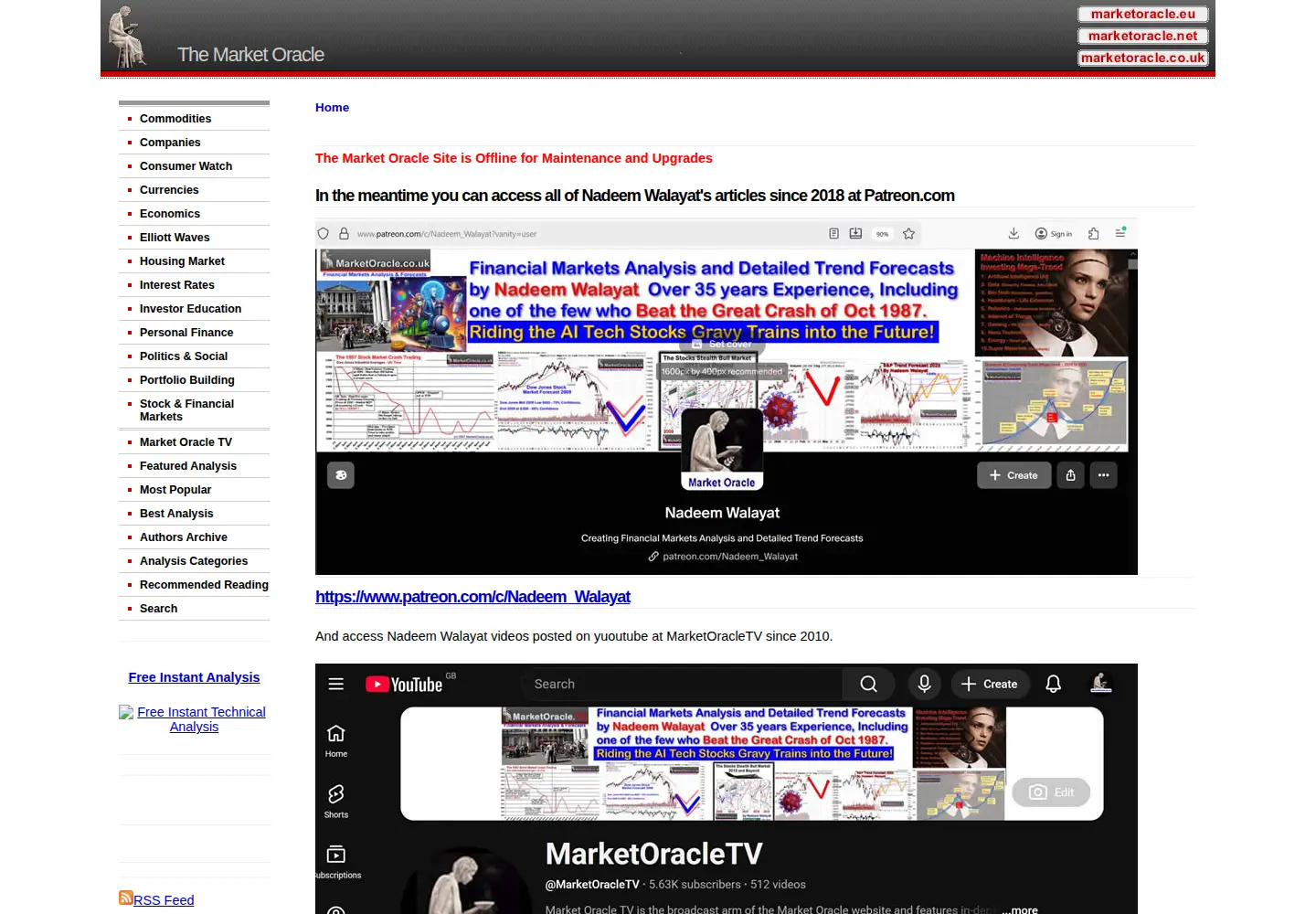 Captured homepage of marketoracle.co.uk in the current scan