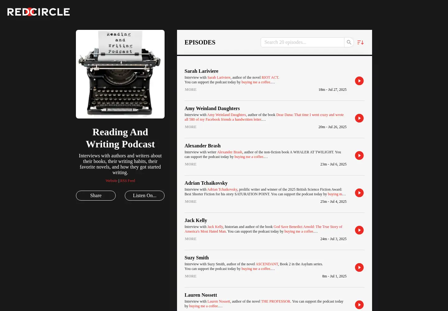 Captured homepage of readingandwritingpodcast.com in the current scan
