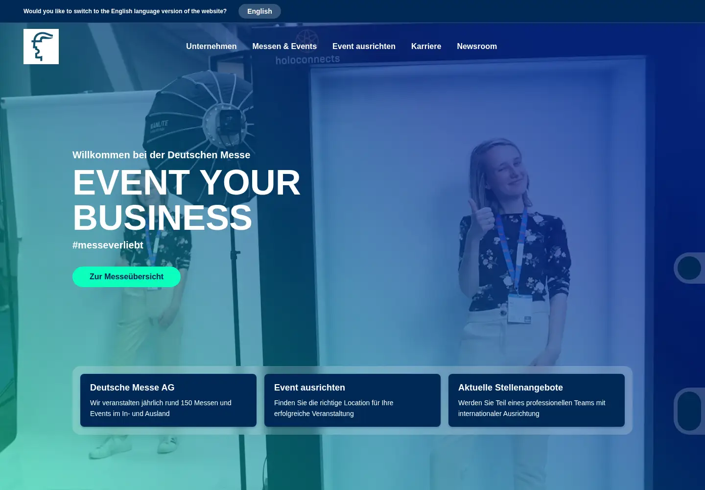 Captured homepage of messe.de in the current scan