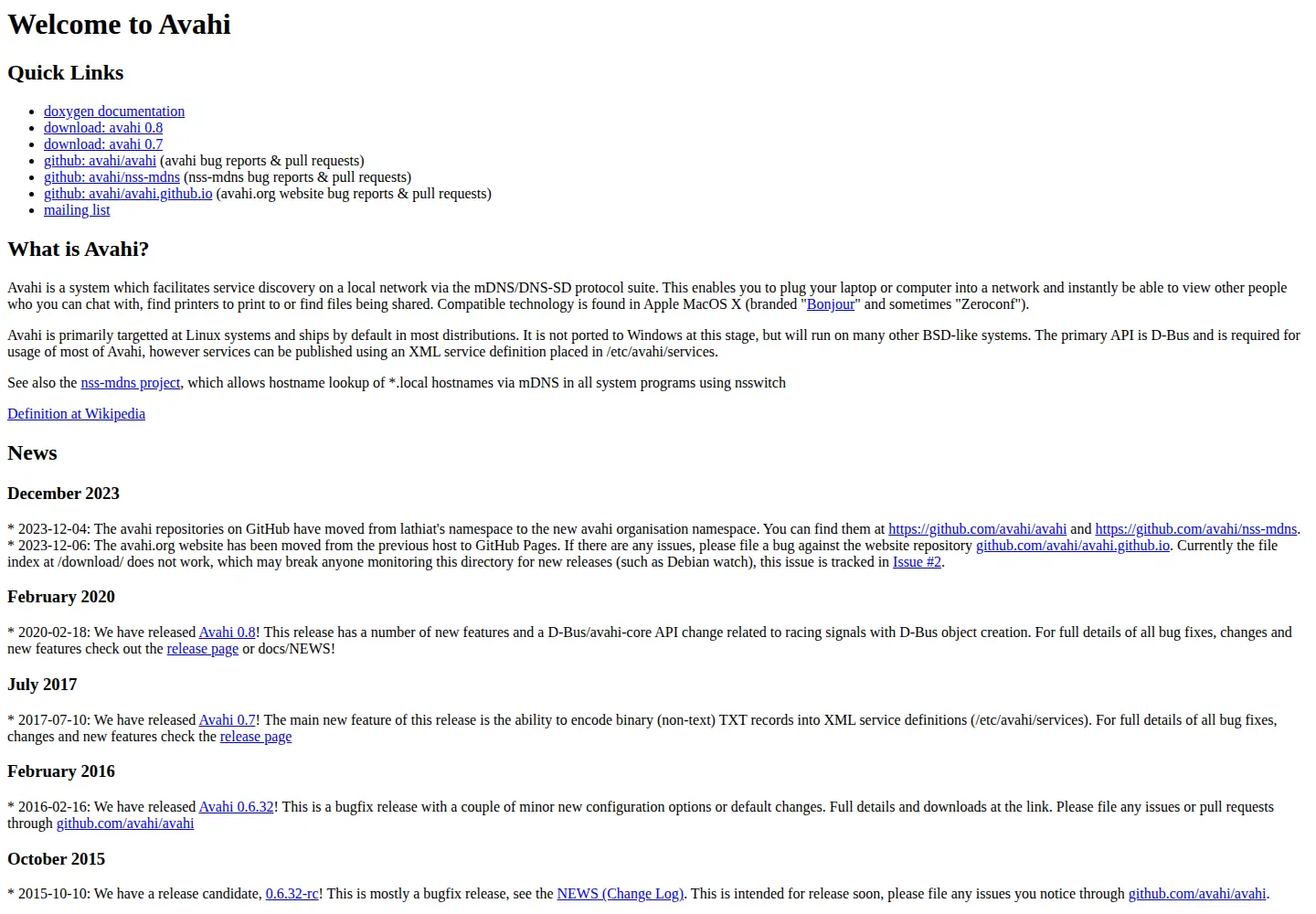 Screenshot of avahi.org
