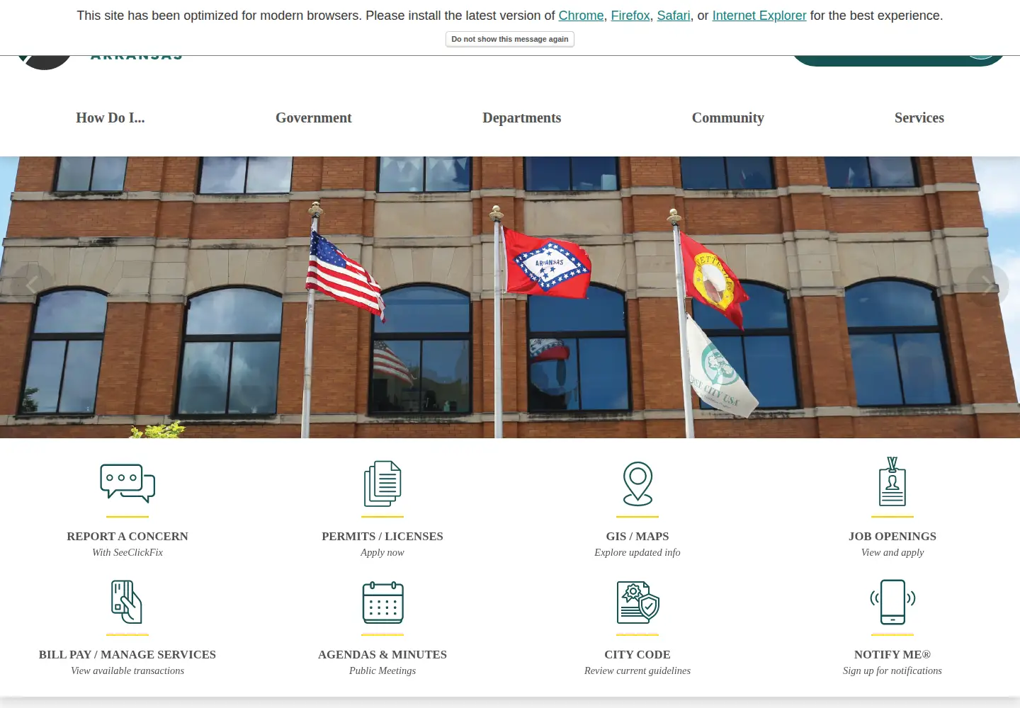 Captured homepage of fayetteville-ar.gov in the current scan