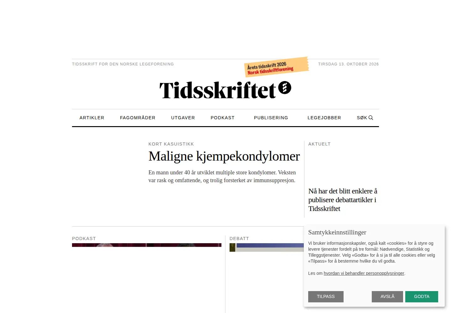 Captured homepage of tidsskriftet.no in the current scan