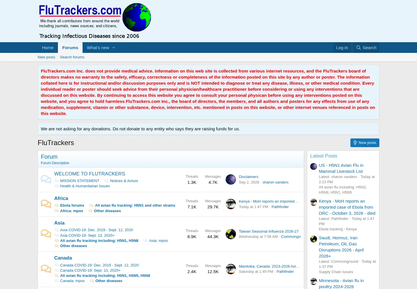 Captured homepage of flutrackers.com in the current scan