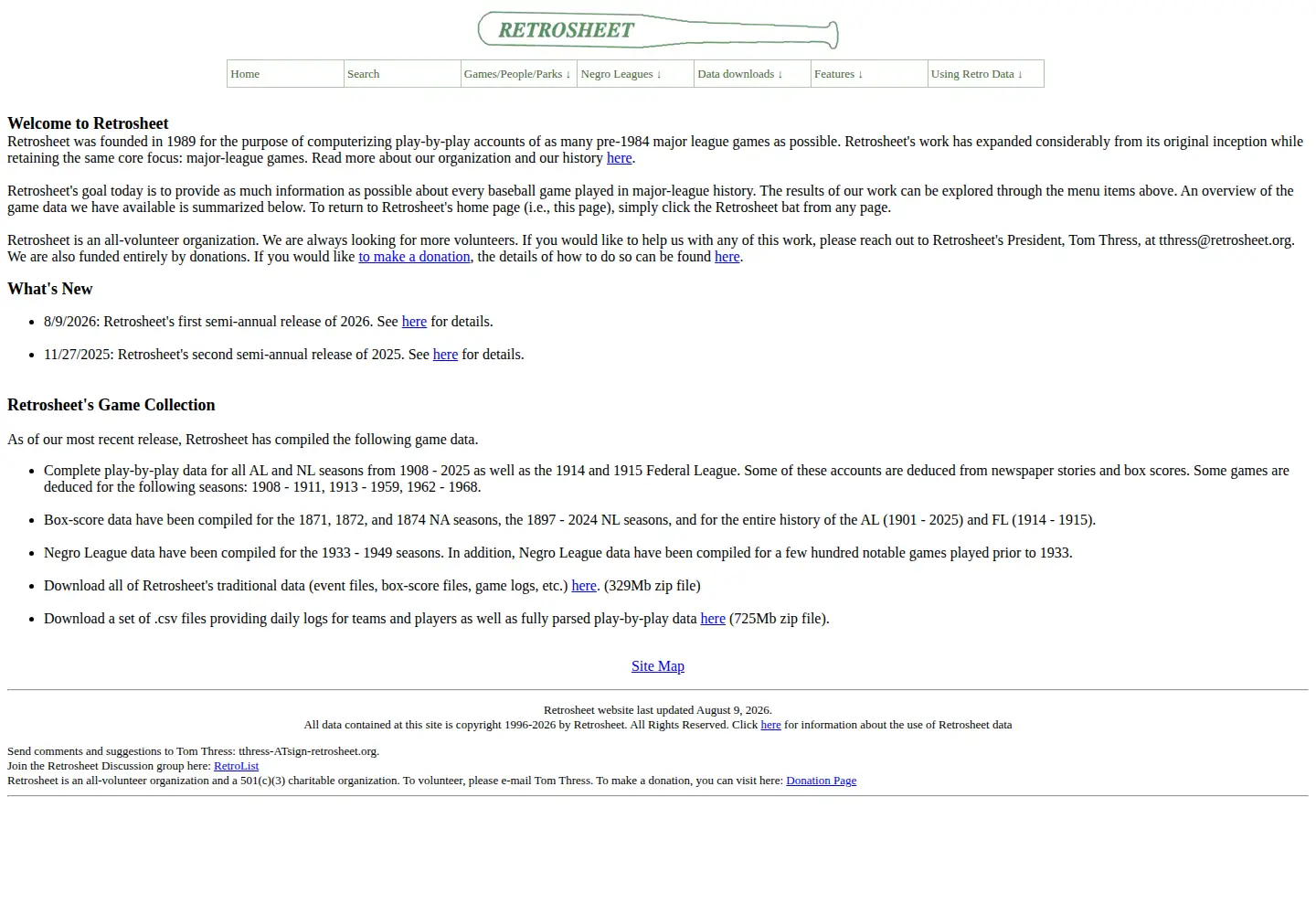 Screenshot of retrosheet.org