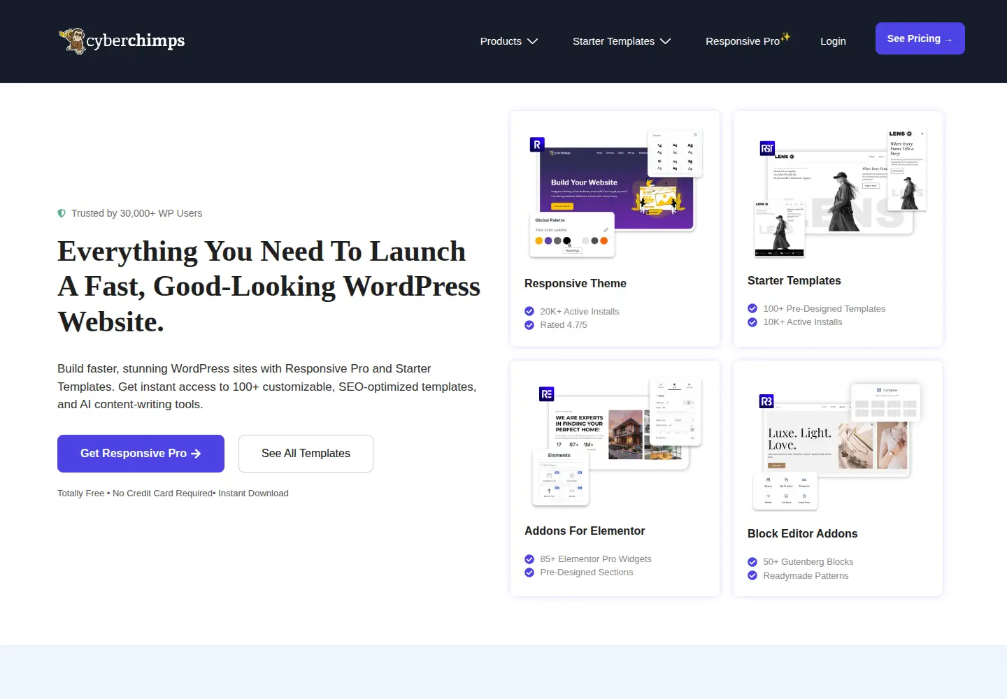 Screenshot of cyberchimps.com