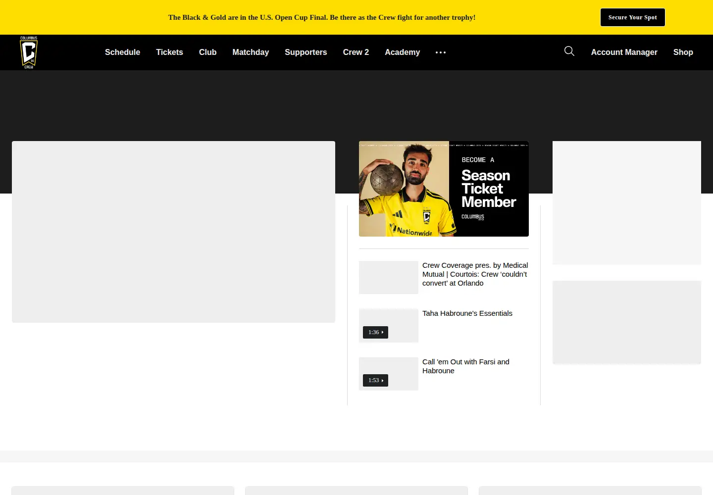 Captured homepage of columbuscrew.com in the current scan