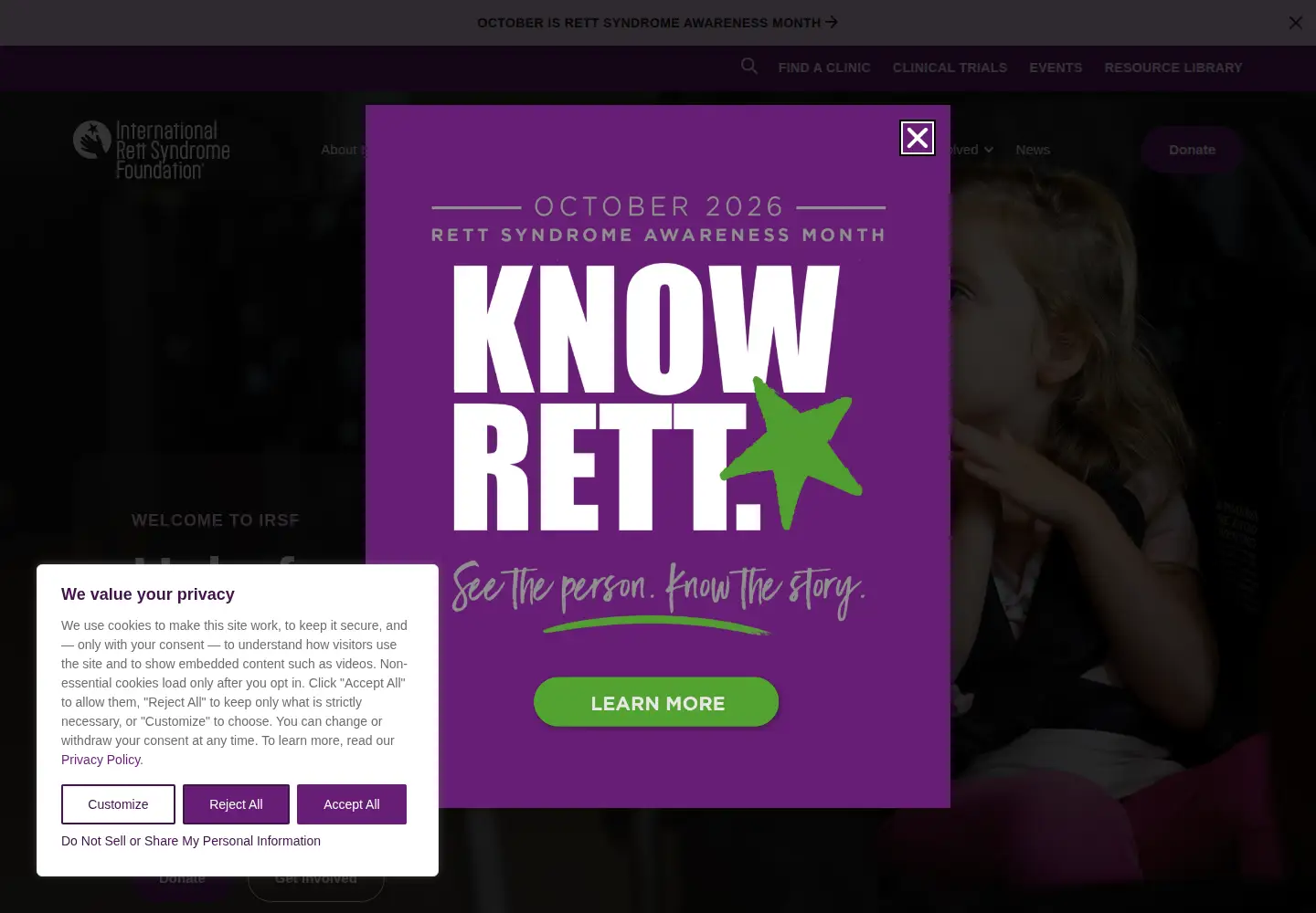 Screenshot of rettsyndrome.org