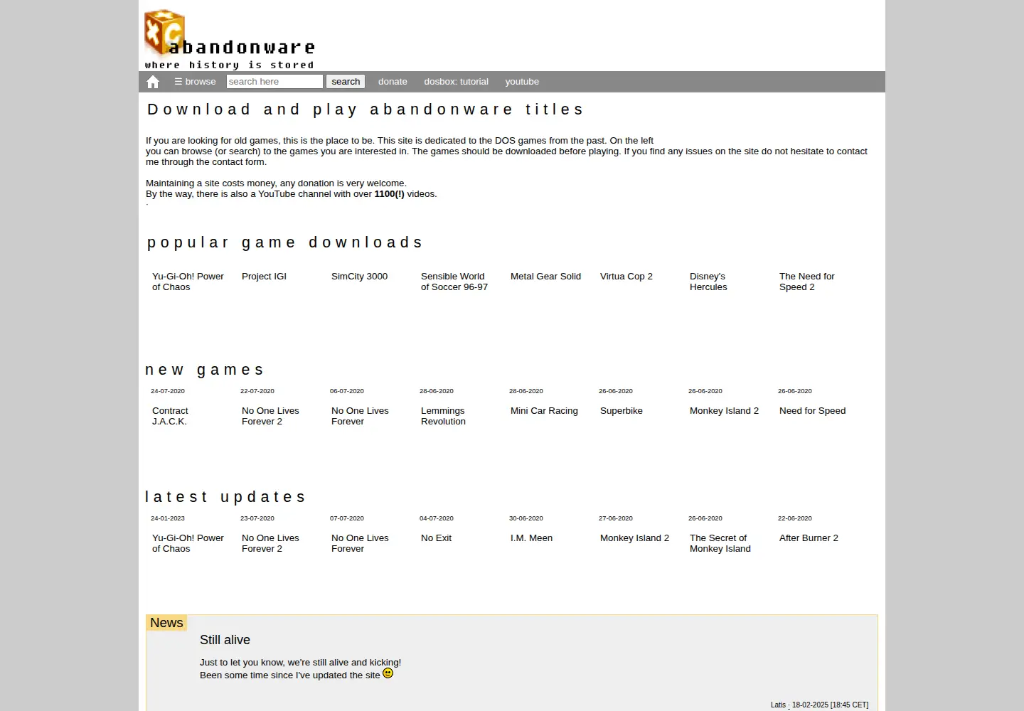 Captured homepage of xtcabandonware.com in the current scan