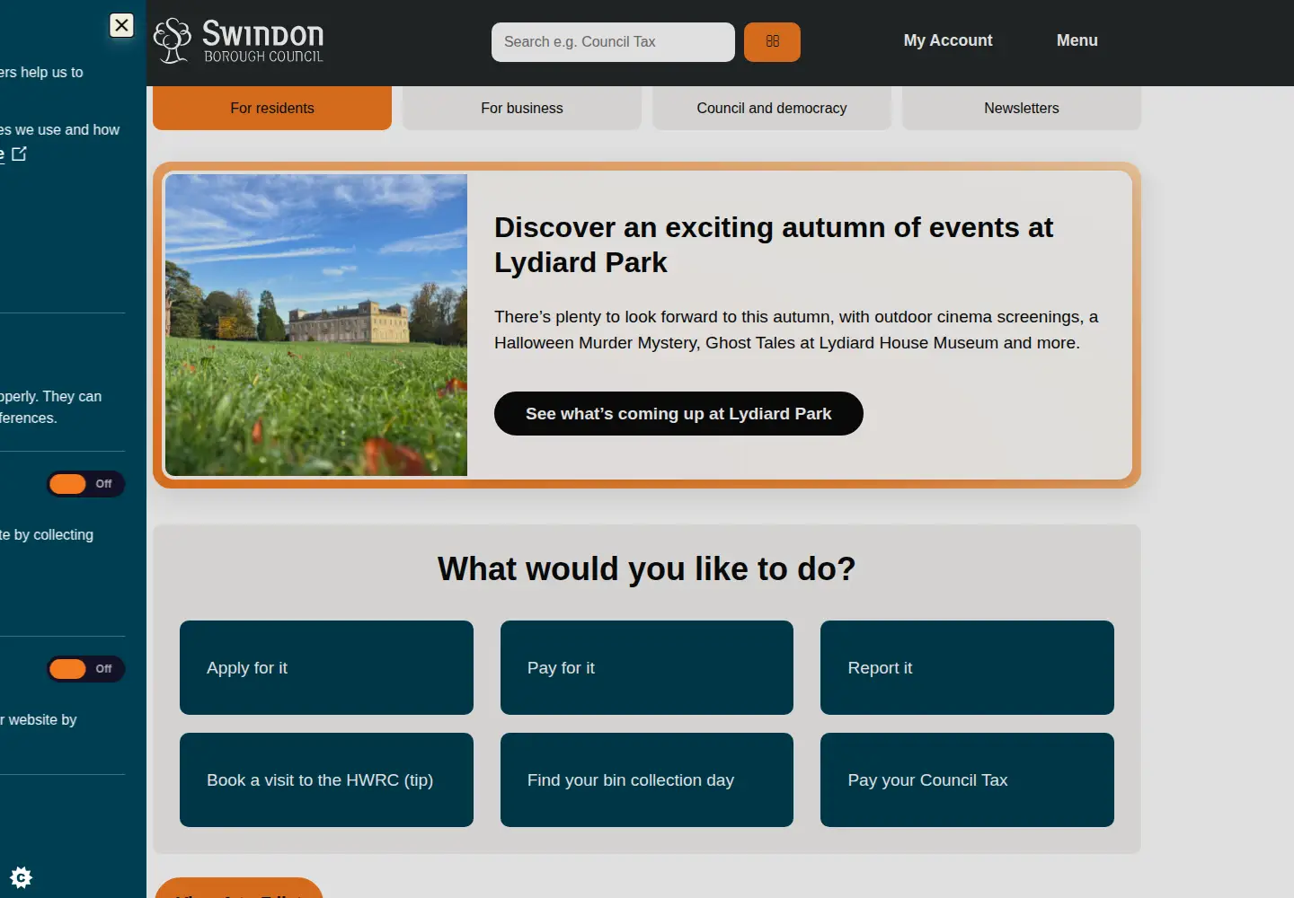 Screenshot of swindon.gov.uk