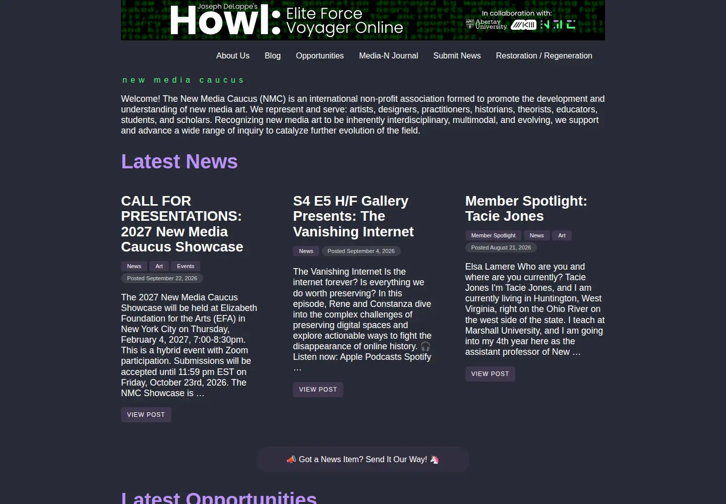 Captured homepage of newmediacaucus.org in the current scan