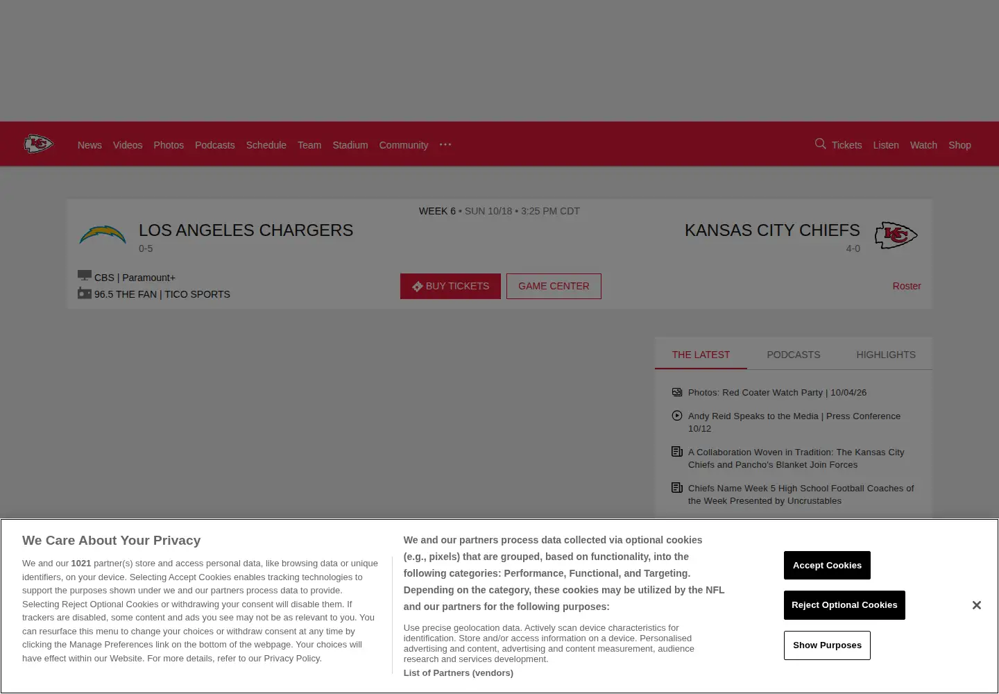 Screenshot of kcchiefs.com