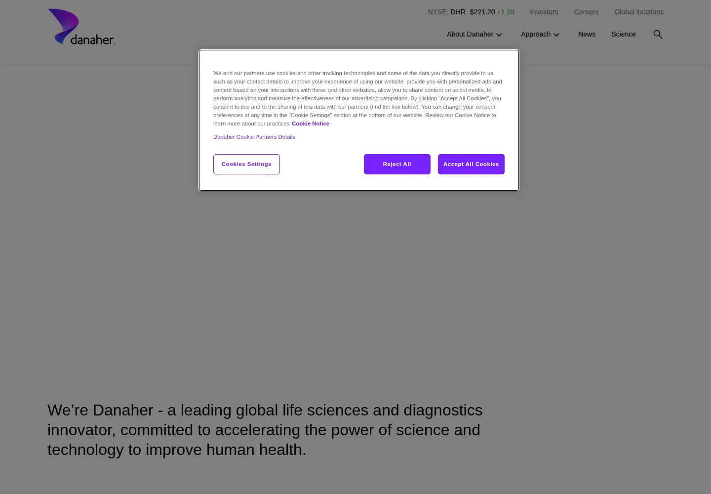 Screenshot of danaher.com