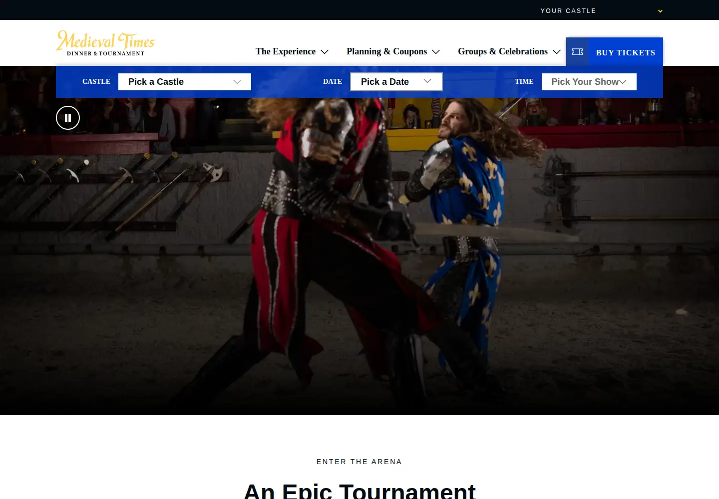 Captured homepage of medievaltimes.com in the current scan
