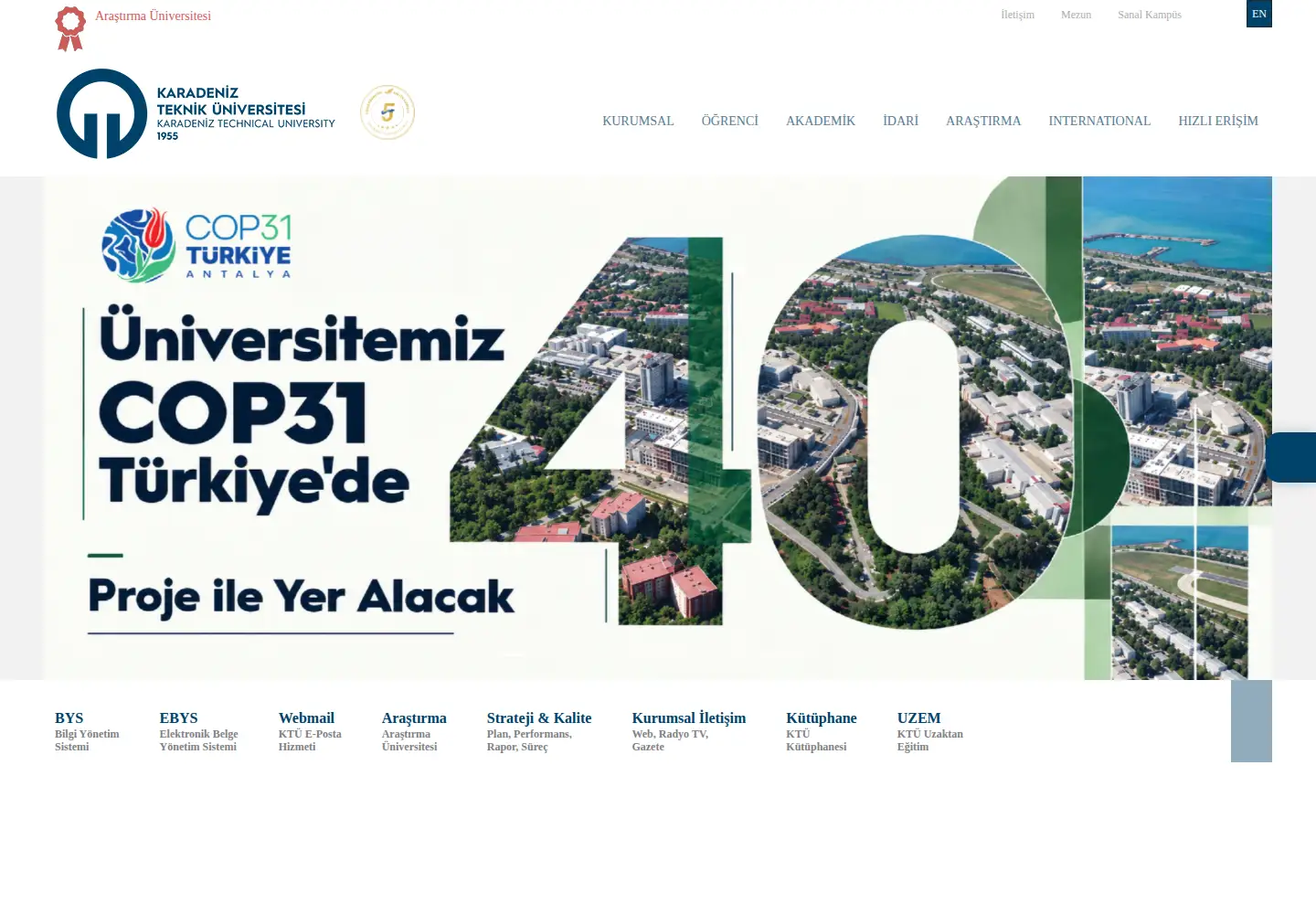 Captured homepage of ktu.edu.tr in the current scan