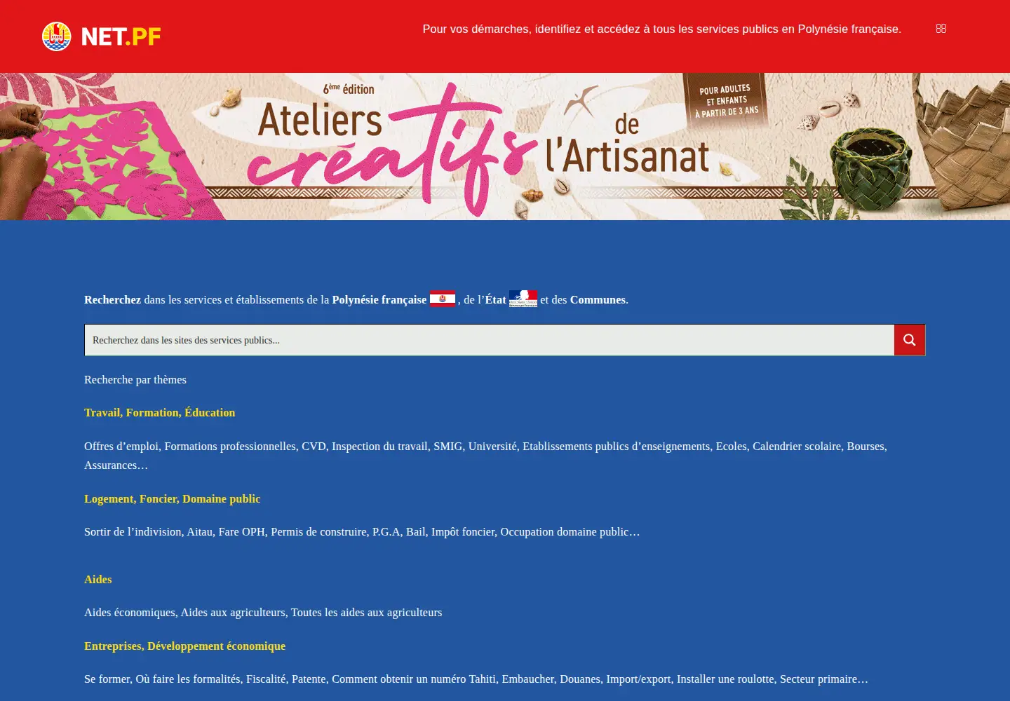 Captured homepage of service-public.pf in the current scan