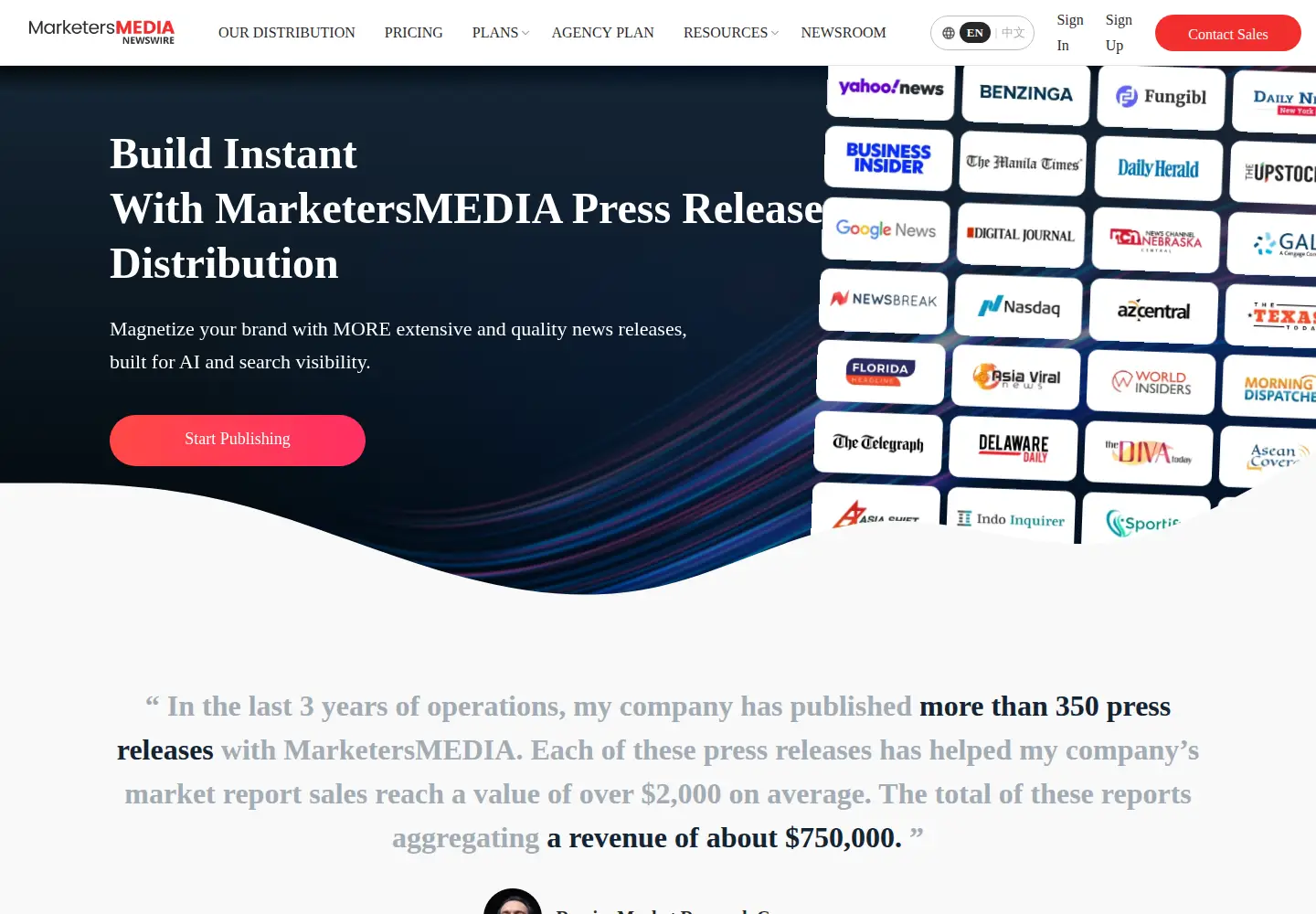 Captured homepage of marketersmedia.com in the current scan